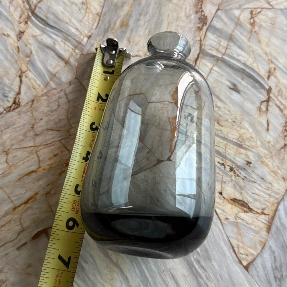 Elegant Gray Glass Flower Or Decor Vase Hand Blown with Smoked Finish